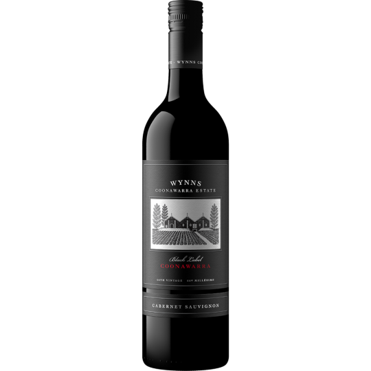 Bottle of Wynns Black Label Cabernet Sauvignon 2021 wine by Paramount, featuring a dark glass bottle with a label.