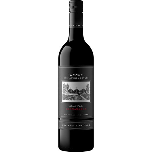 Bottle of Wynns Black Label Cabernet Sauvignon 2021 wine by Paramount, featuring a dark glass bottle with a label.