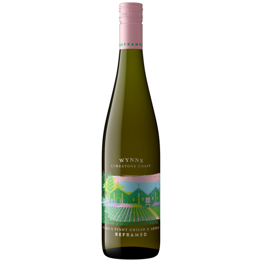 Bottle of Wynns Reframed Fiano wine by Paramount, 750ml, showcasing a white wine in a clear glass bottle with a label.