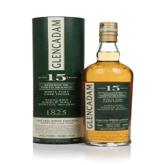 Glencadam 15 Years Reserva de Porto Branco Highland Single Malt Scotch Whisky bottle, 700ml, with label and packaging details