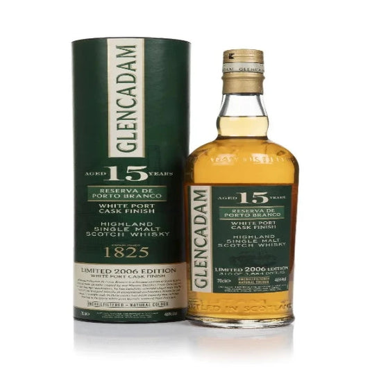 Glencadam 15 Years Reserva de Porto Branco Highland Single Malt Scotch Whisky bottle, 700ml, with label and packaging details