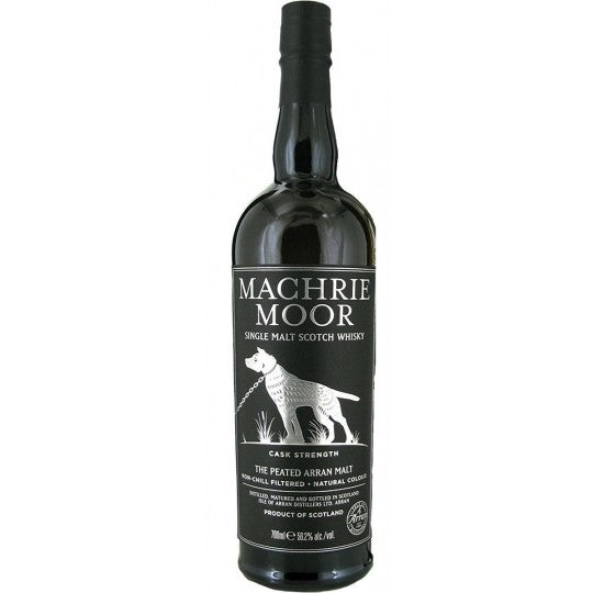 Arran Machrie Moor Cask Strength Island Single Malt Scotch Whisky, 700ml bottle with label and dark amber liquid inside