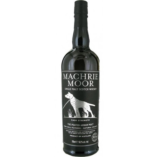 Arran Machrie Moor Cask Strength Island Single Malt Scotch Whisky, 700ml bottle with label and dark amber liquid inside