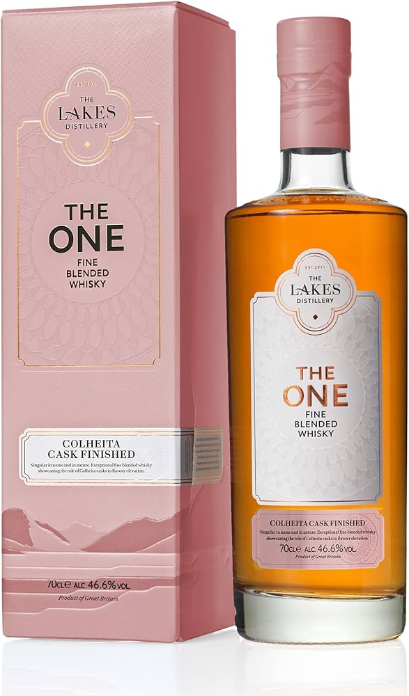 Single malt whisky by The Spirits Company, The Lakes The One Colheita Cask Finish, 700ml bottle with rich amber color.